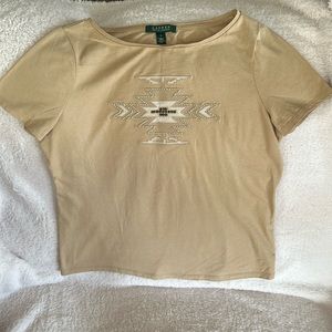 Lauren Ralph Lauren Women’s Boho Beaded Embroidered Short Sleeved T-shirt.Lge.